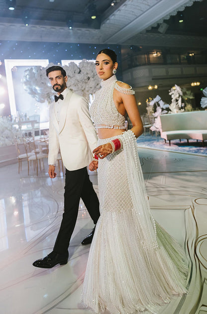 Bride: Simran in our Ivory With Pearls Embroidered Lehenga Set