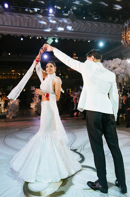 Bride: Simran in our Ivory With Pearls Embroidered Lehenga Set