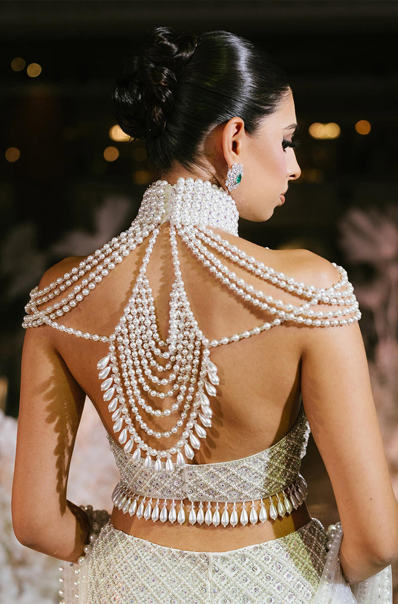 Bride: Simran in our Ivory With Pearls Embroidered Lehenga Set