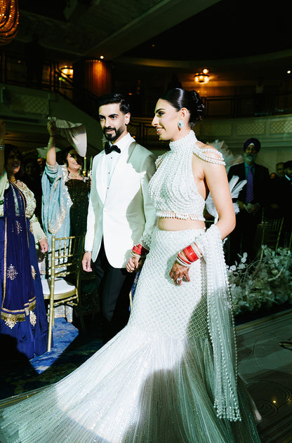Bride: Simran in our Ivory With Pearls Embroidered Lehenga Set