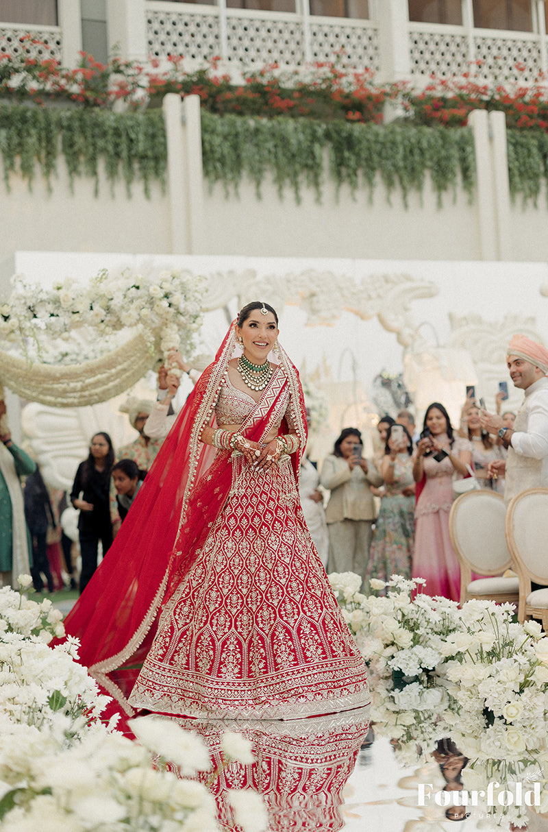 Bride: Nitya Chablani in our Red Embroidered Lehenga Set