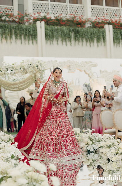 Bride: Nitya Chablani in our Red Embroidered Lehenga Set