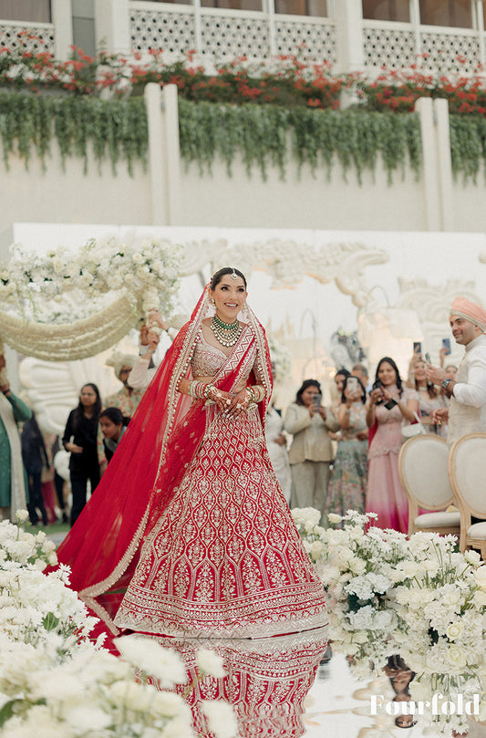 Bride: Nitya Chablani in our Red Embroidered Lehenga Set