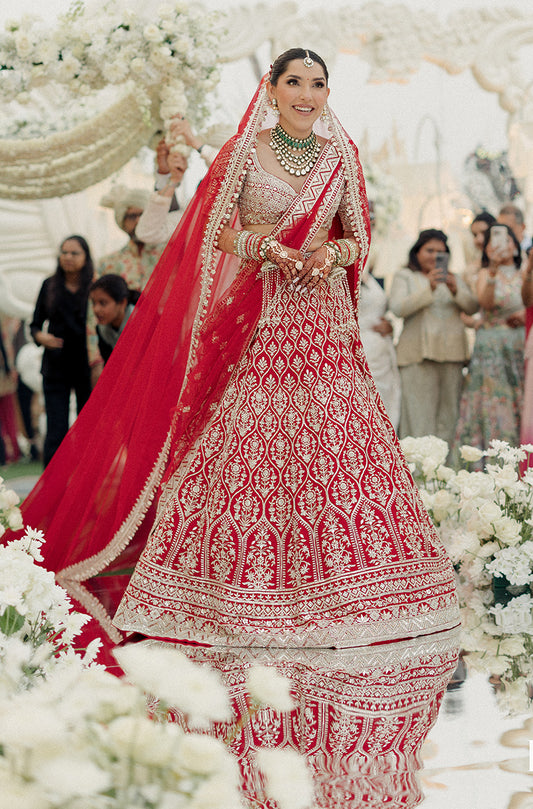 Bride: Nitya Chablani in our Red Embroidered Lehenga Set