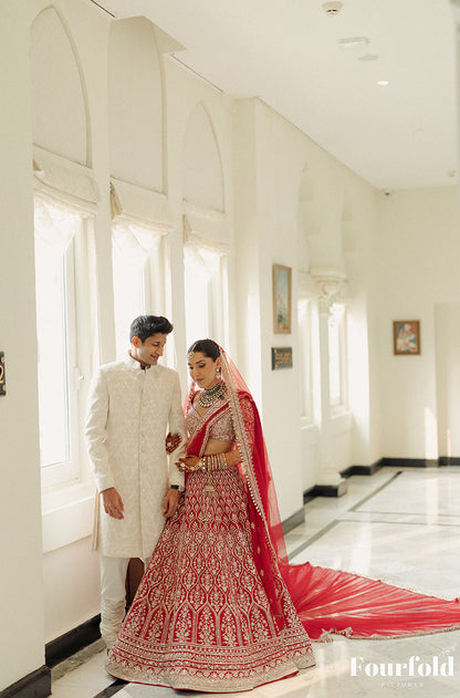 Bride: Nitya Chablani in our Red Embroidered Lehenga Set