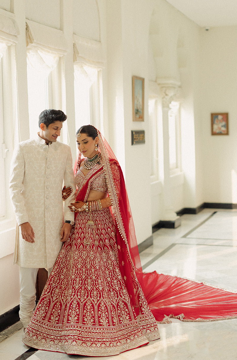 Bride: Nitya Chablani in our Red Embroidered Lehenga Set