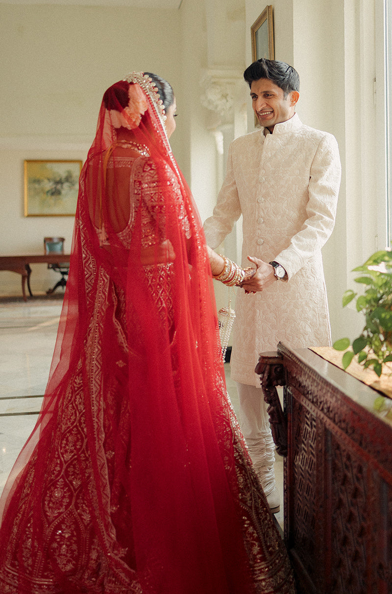 Bride: Nitya Chablani in our Red Embroidered Lehenga Set