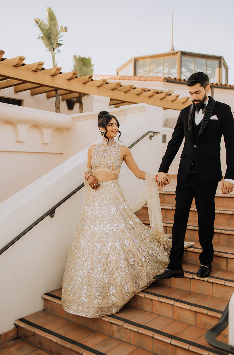 Bride: Ashima Natt in our Champagne Gold Embroidered Lehenga Set
