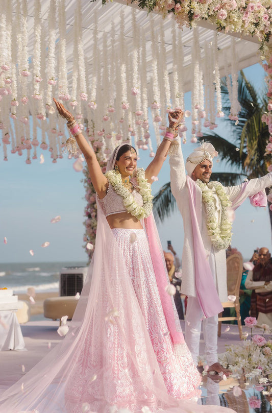 Bride: Misha Tangri in our Pink & Ivory Embroidered Lehenga Set