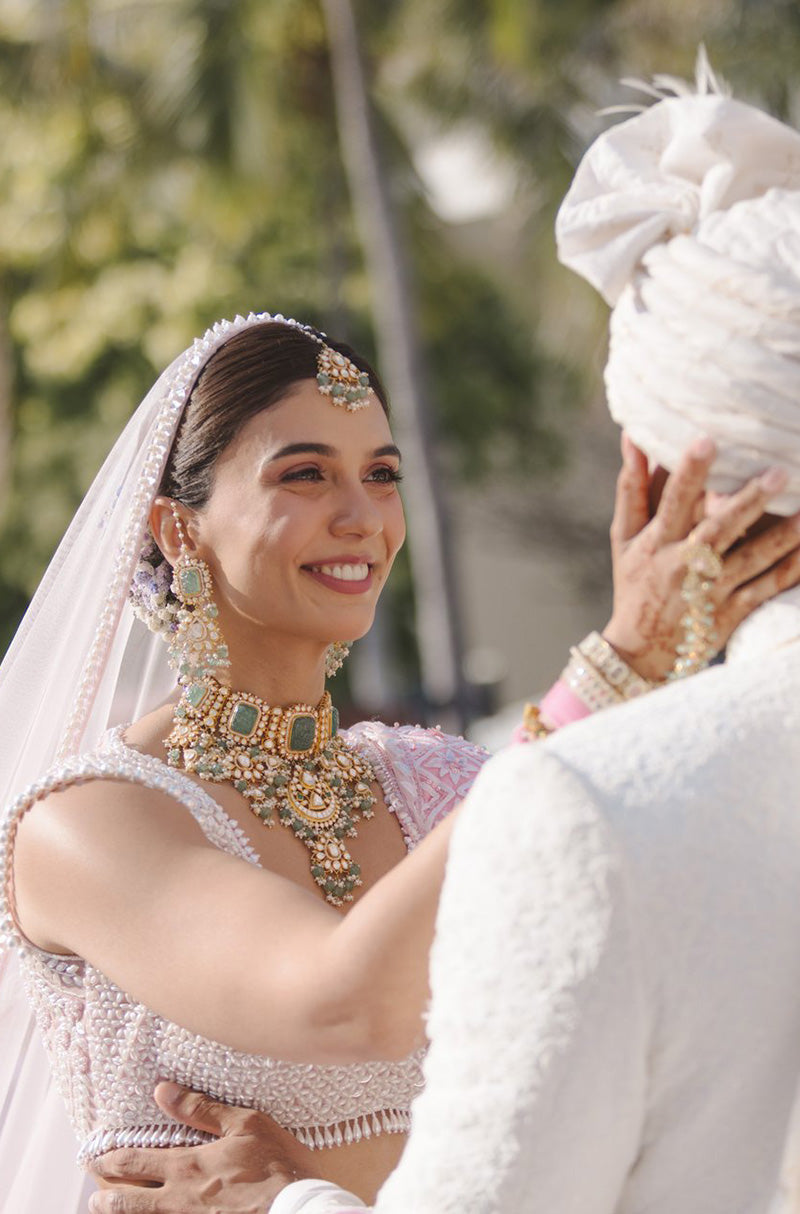 Bride: Misha Tangri in our Pink & Ivory Embroidered Lehenga Set