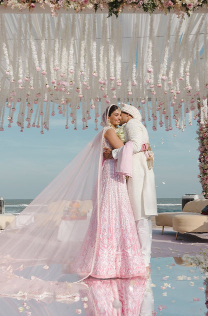 Bride: Misha Tangri in our Pink & Ivory Embroidered Lehenga Set