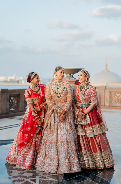 Bride: Muscaan Goenka in our Dusty Rose-Peach Embroidered Lehenga Set