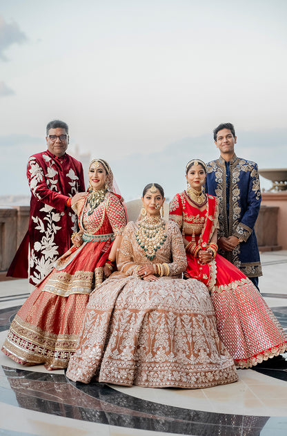 Bride: Muscaan Goenka in our Dusty Rose-Peach Embroidered Lehenga Set