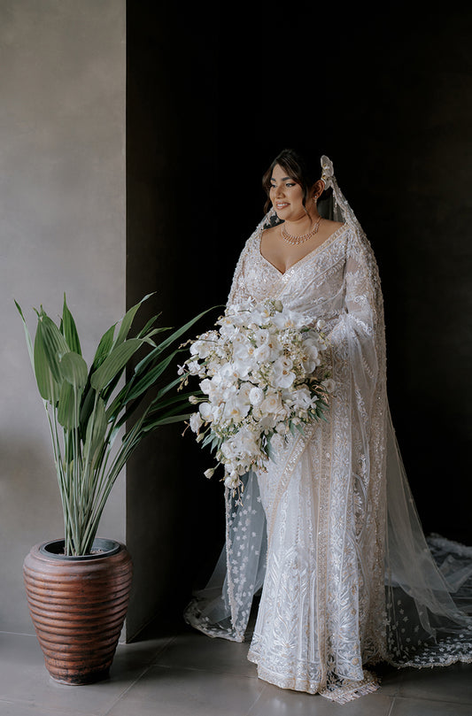 Bride: Nimanshi Fernando in our Ivory Embroidered Saree Set