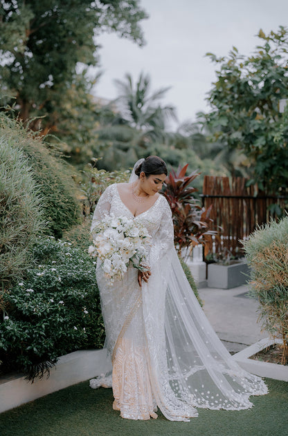 Bride: Nimanshi Fernando in our Ivory Embroidered Saree Set
