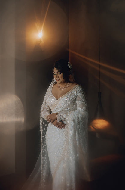Bride: Nimanshi Fernando in our Ivory Embroidered Saree Set