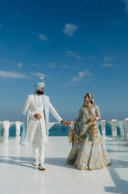 Bride: Nimrit Gahoonia in our Sky Blue Embroidered Lehenga Set