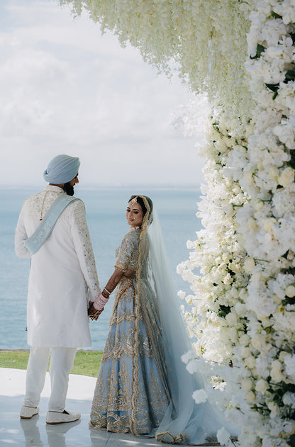 Bride: Nimrit Gahoonia in our Sky Blue Embroidered Lehenga Set