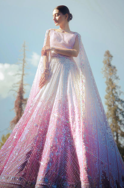 Bride: Emaan in our Pink Ombré Embroidered Lehenga Set