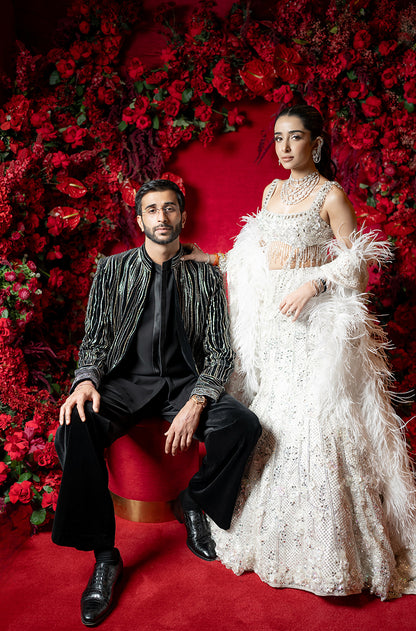 Bride: Ahana Raheja & Groom: Yash Patel in our Ivory & Ebony Ensemble