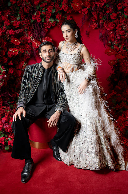 Bride: Ahana Raheja & Groom: Yash Patel in our Ivory & Ebony Ensemble