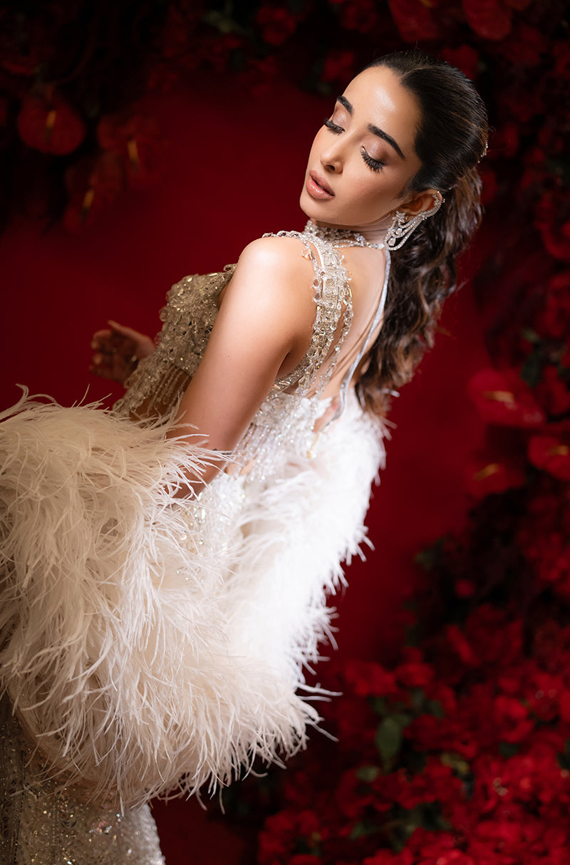 Bride: Ahana Raheja & Groom: Yash Patel in our Ivory & Ebony Ensemble