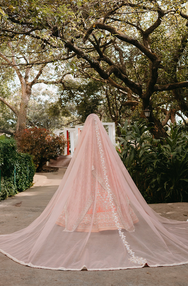 Bride: Aashna Shroff in our Evara Blush & Orange Raw Silk Lehenga Set