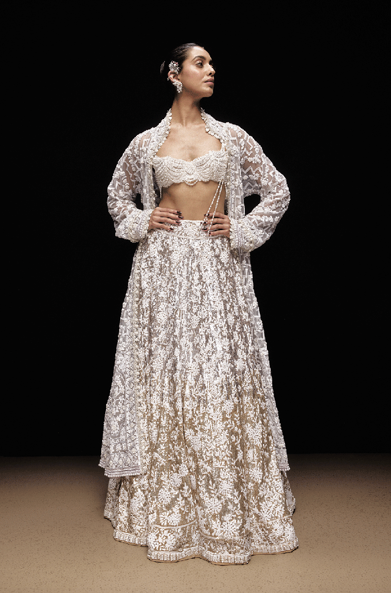 Silver To Gold Ombré Mijwan Lehenga Set