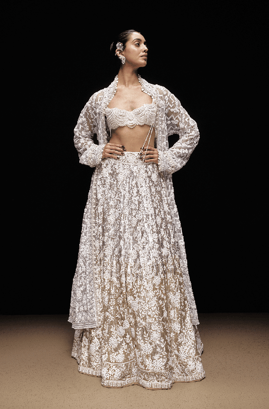 Silver To Gold Ombré Mijwan Lehenga Set