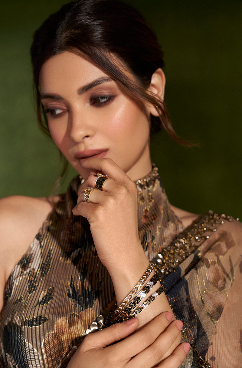 Diana Penty in our Green & Black Floral Printed Pre-Pleated Saree Set
