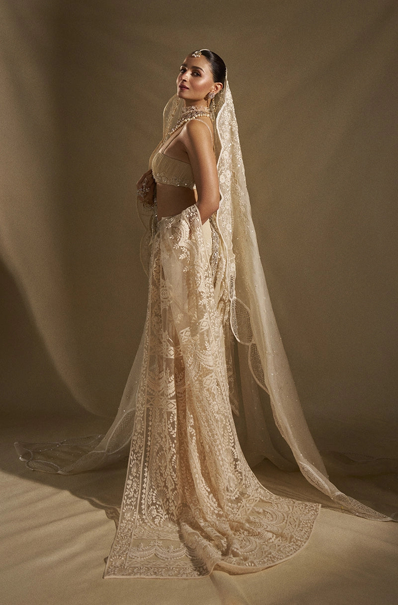 Alia Bhatt in our Ivory Georgette Saree Set
