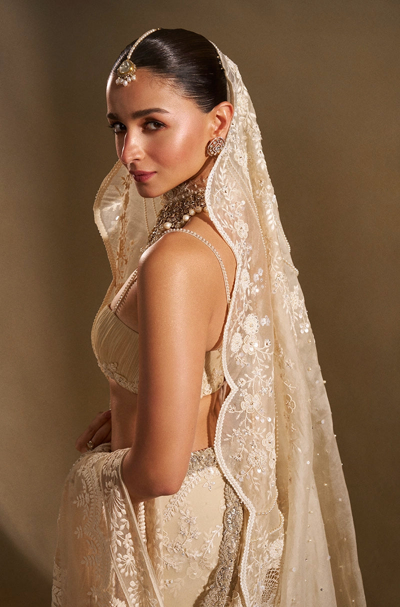 Alia Bhatt in our Ivory Georgette Saree Set
