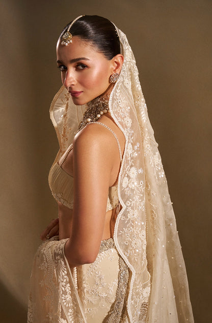 Alia Bhatt in our Ivory Georgette Saree Set
