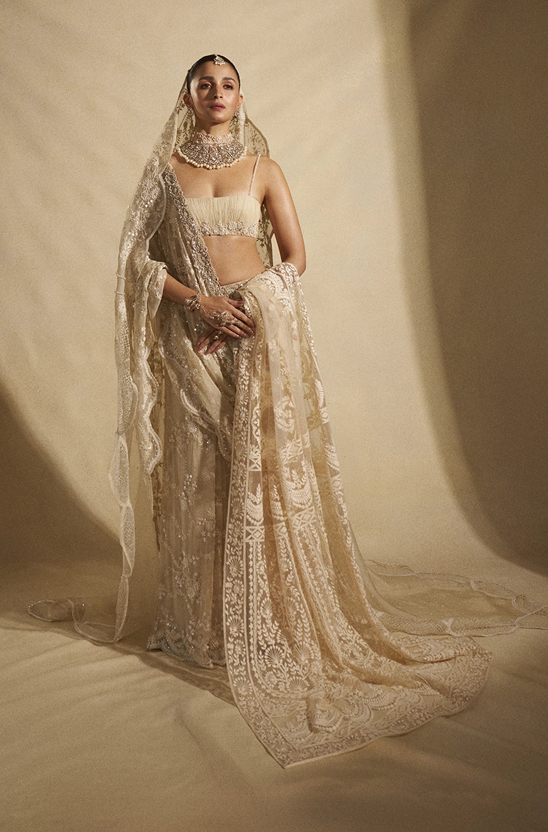 Alia Bhatt in our Ivory Georgette Saree Set