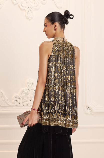 Light Grey Ombré Floral Embroidered Sequins In-Cut Kurta Set