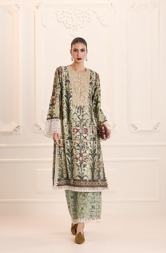 Mint Green Straight-Cut Printed Kurta Set