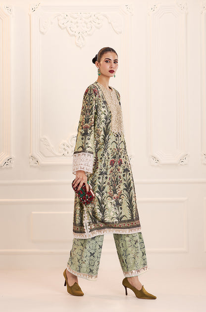 Mint Green Straight-Cut Printed Kurta Set