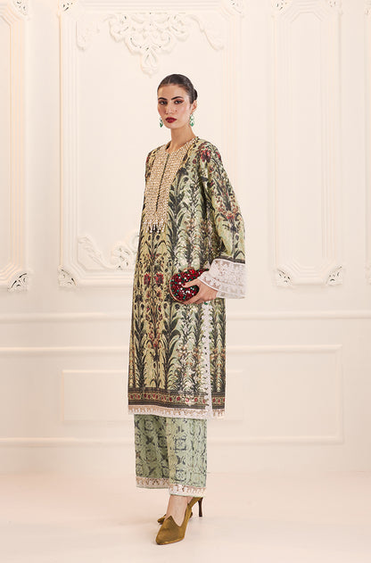 Mint Green Straight-Cut Printed Kurta Set