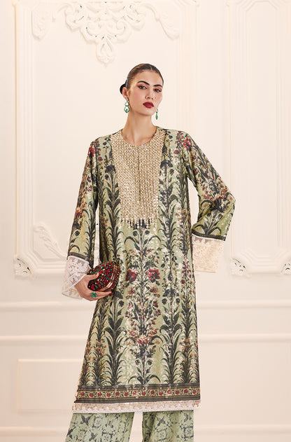 Mint Green Straight-Cut Printed Kurta Set