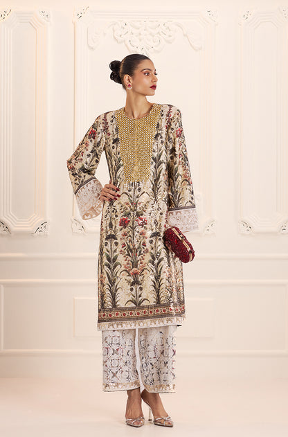 Ivory Gold Straight-Cut Printed Kurta Set