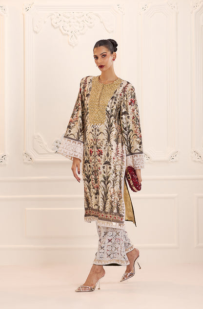 Ivory Gold Straight-Cut Printed Kurta Set