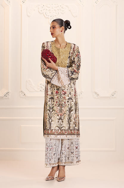 Ivory Gold Straight-Cut Printed Kurta Set