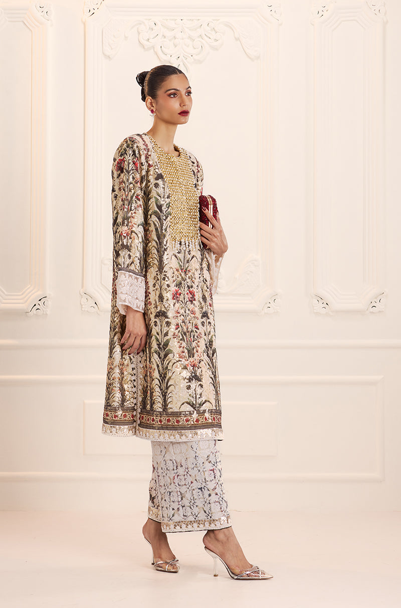 Ivory Gold Straight-Cut Printed Kurta Set