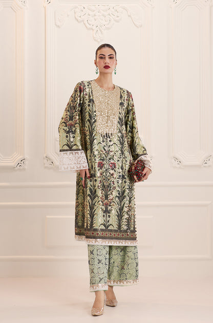 Mint Green Straight-Cut Printed Kurta Set