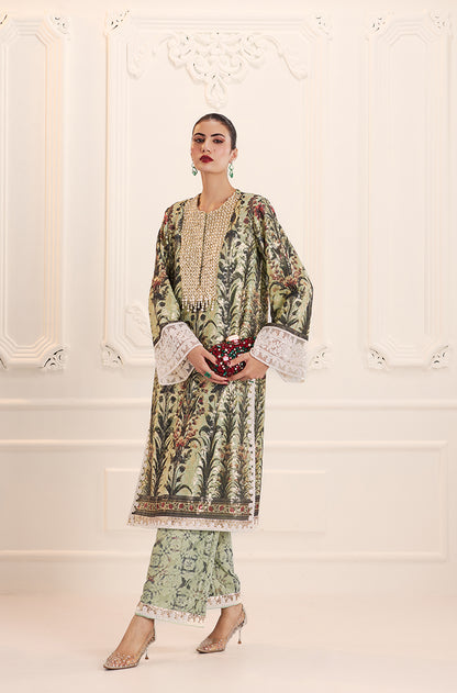 Mint Green Straight-Cut Printed Kurta Set