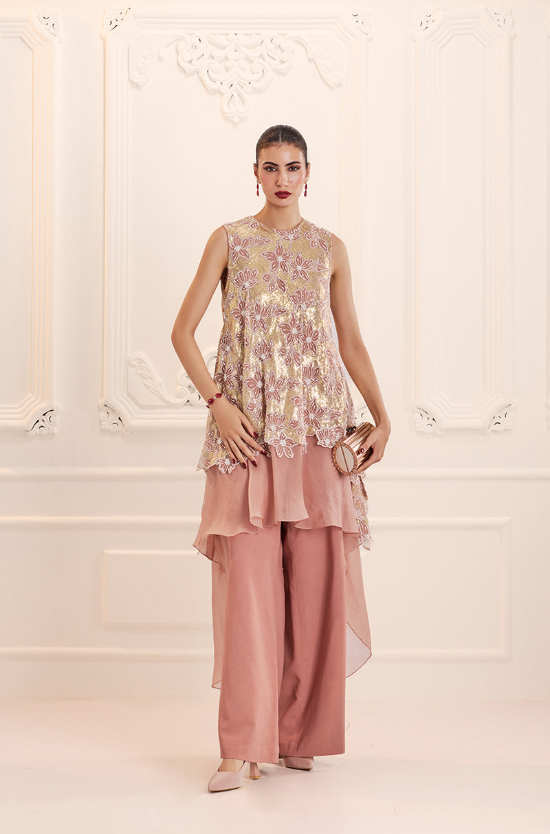 Rose Gold High-Low Assymetric Kurta Set