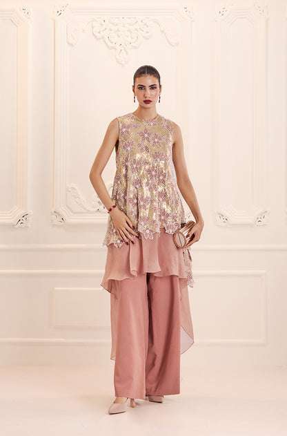 Rose Gold High-Low Assymetric Kurta Set