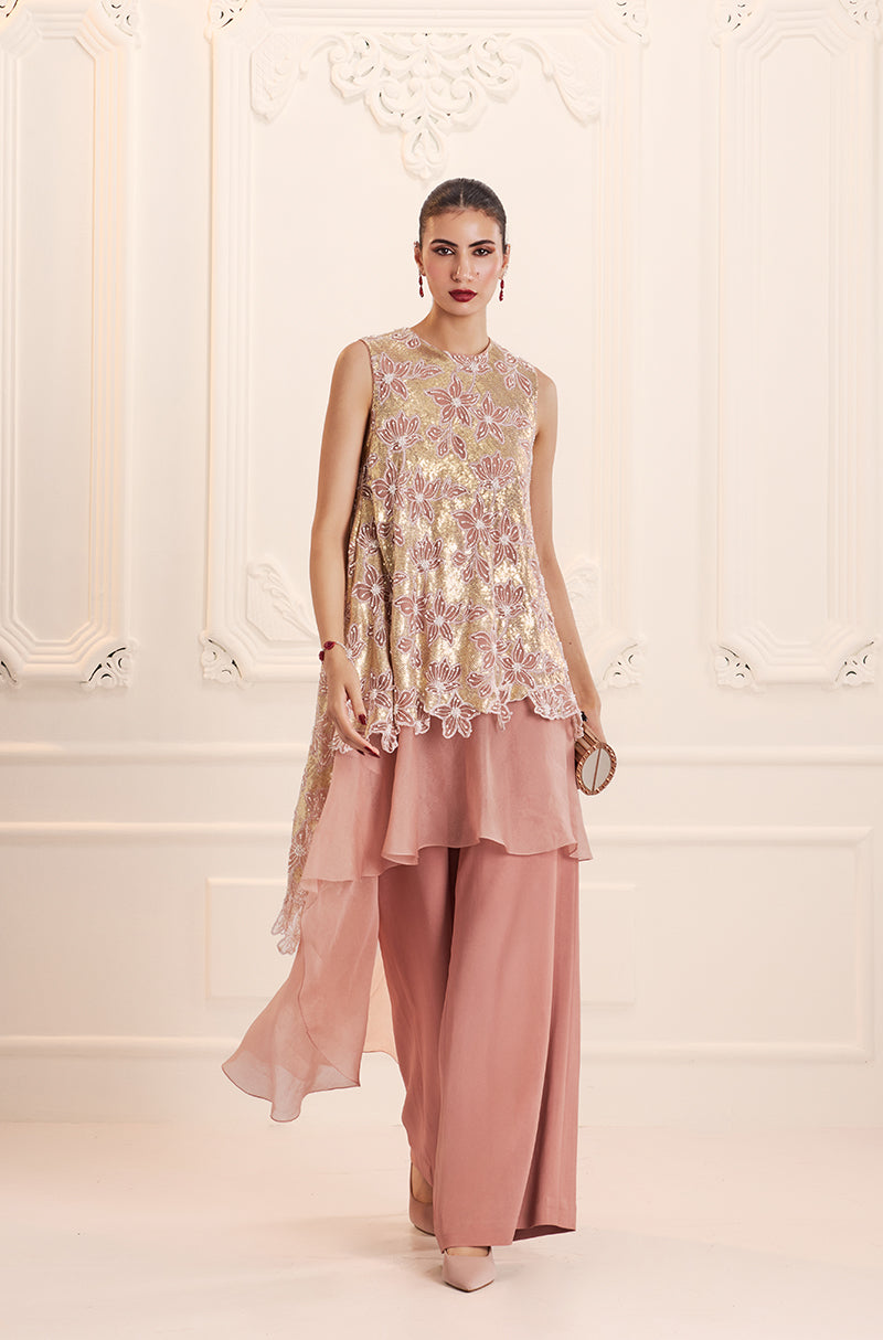 Rose Gold High-Low Assymetric Kurta Set