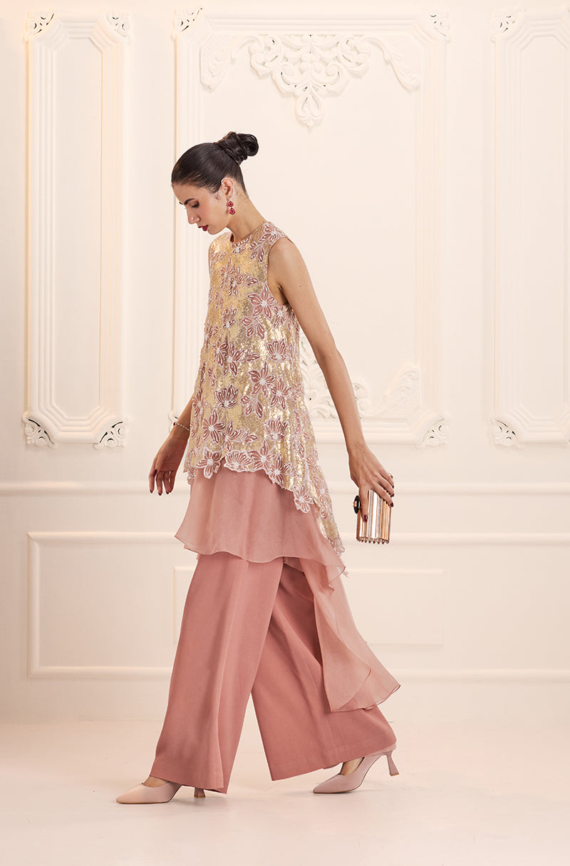 Rose Gold High-Low Assymetric Kurta Set