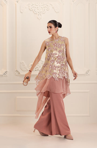 Rose Gold High-Low Assymetric Kurta Set